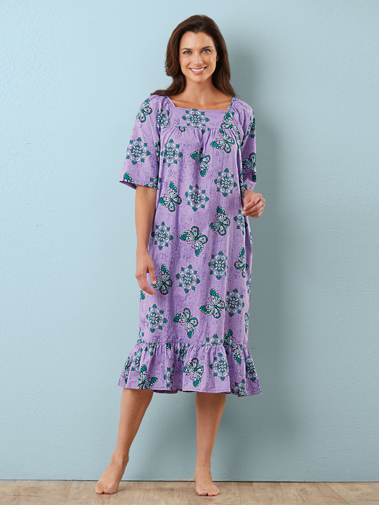 Haband Women’s Cotton Lounge Dress, Square Neck 