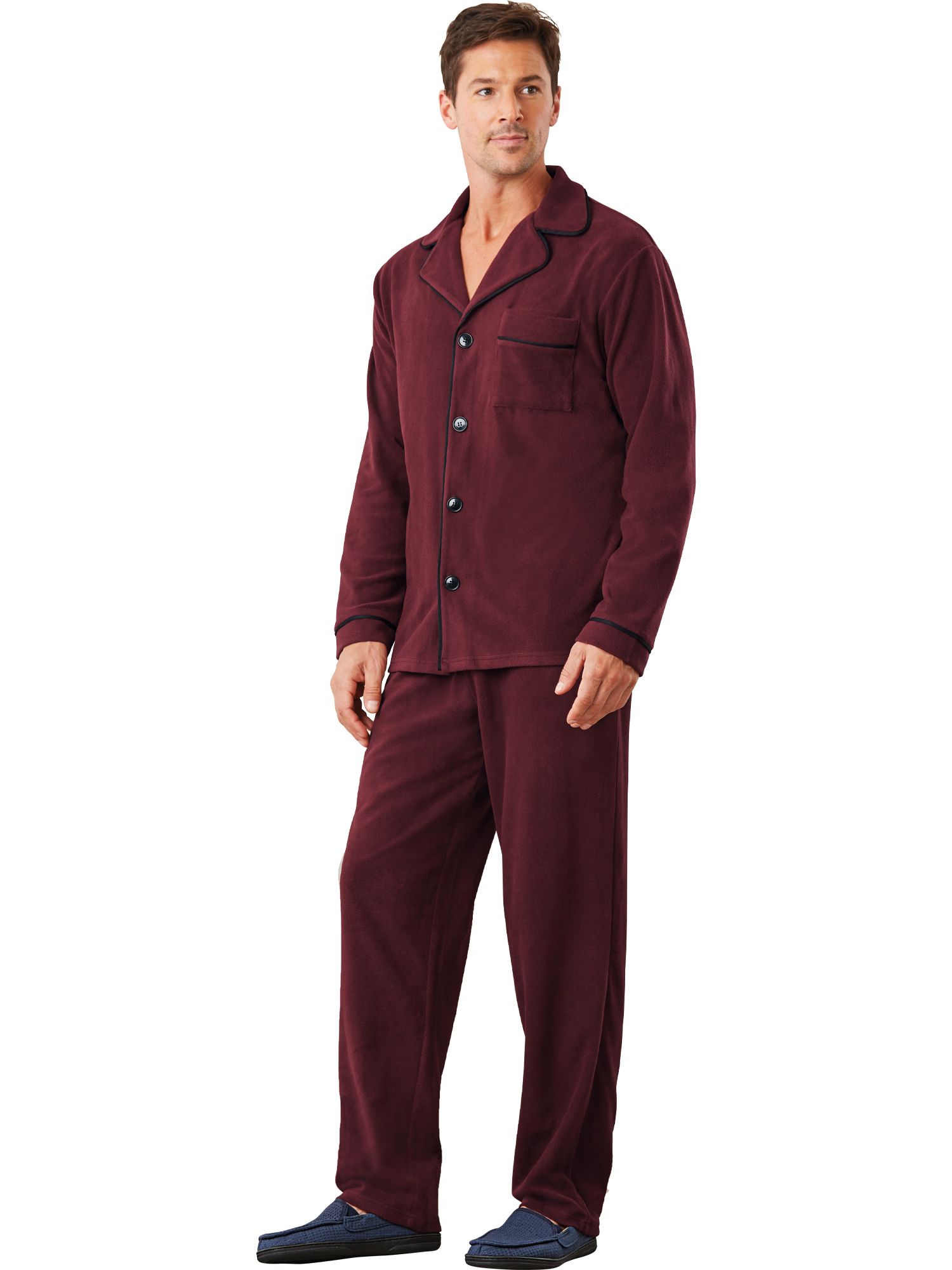 Smallwin Mens Winter Warm Soft Printed Lapel Loungewear Pajama Set 