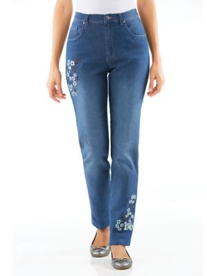 women's flat front back elastic stretch denim pants