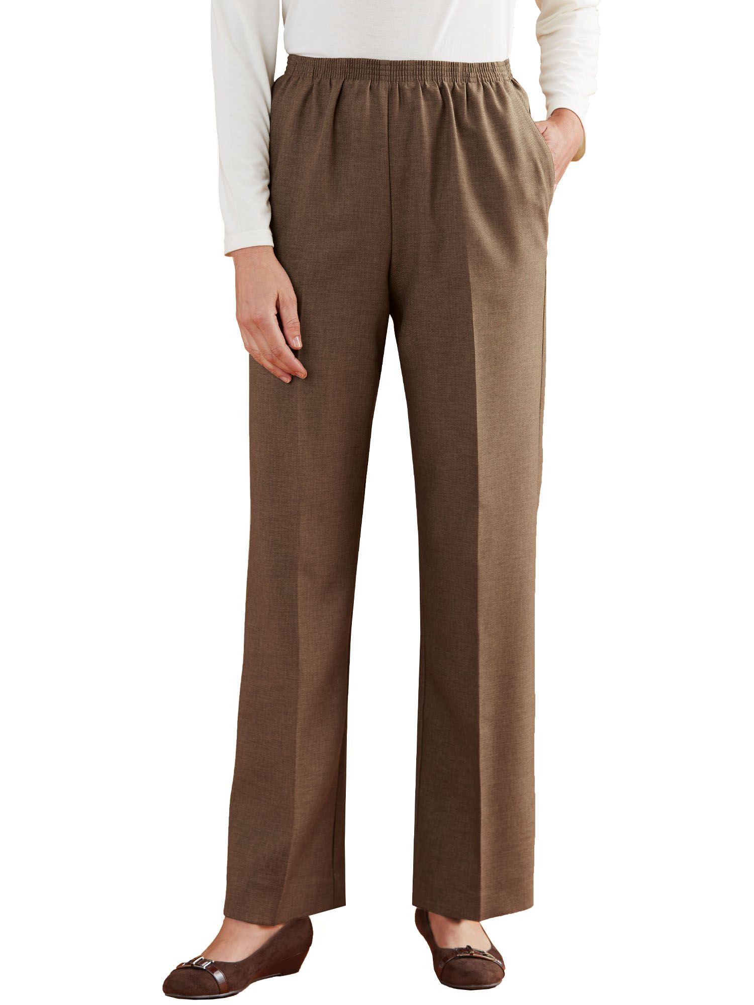 Alfred Dunner Womens Casual Pants Size 8 MD Tan Pull On Elastic Waist Pockets