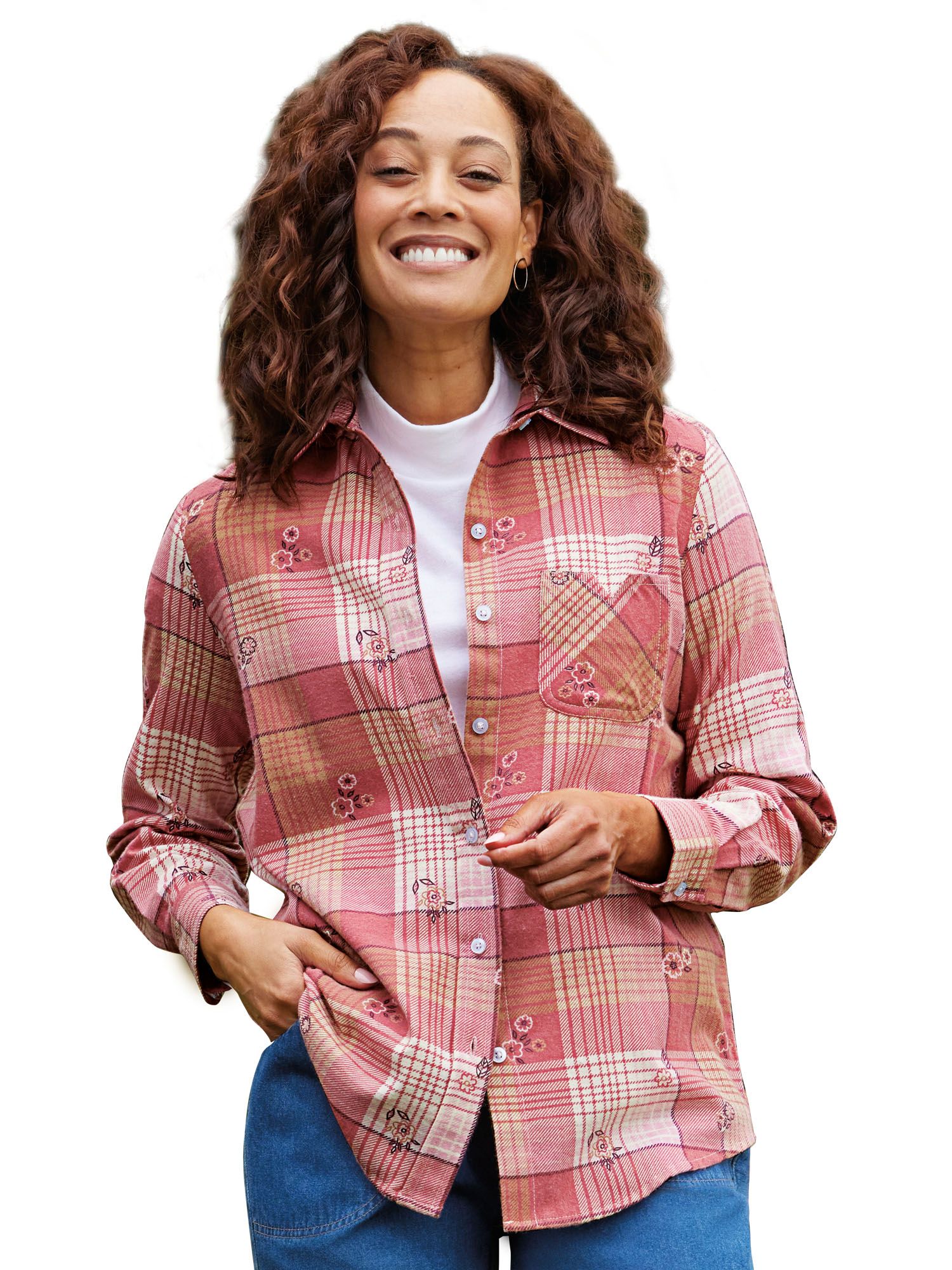 NEW American Sweetheart Soft Flannel Plaid Classic Collar Button Up Blouse Shirt 