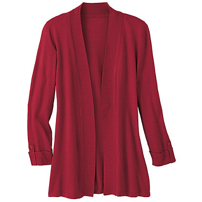 Cashmere-Soft Open Front Cardigan, 3/4 Sleeves - Haband