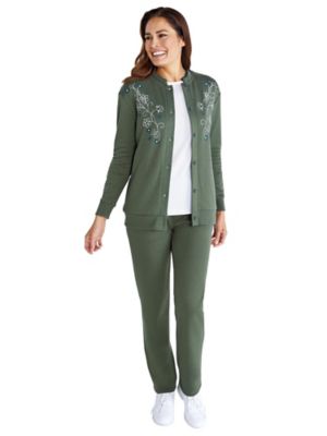 women's embroidered fleece sweatsuit set