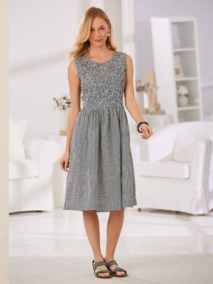Smocked Bodice Cotton Dress, Sleeveless
