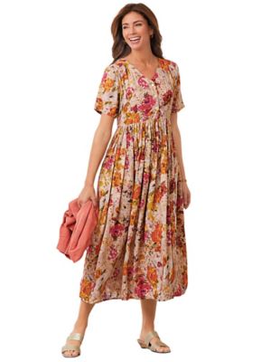 rayon midi dress with sleeves