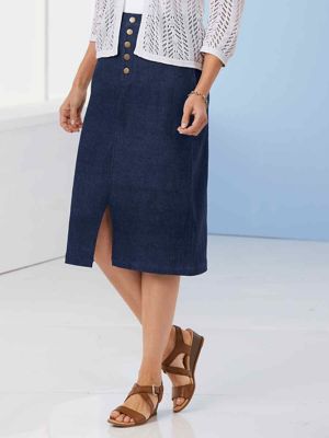 flat front denim skirt