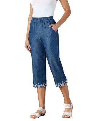 elastic waist denim capris