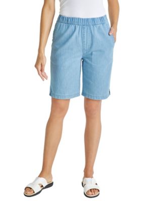 mens elastic waist blue jean shorts