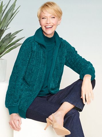Chenille Zip-Front Long Sleeve Sweater Jacket - Image 1 of 7