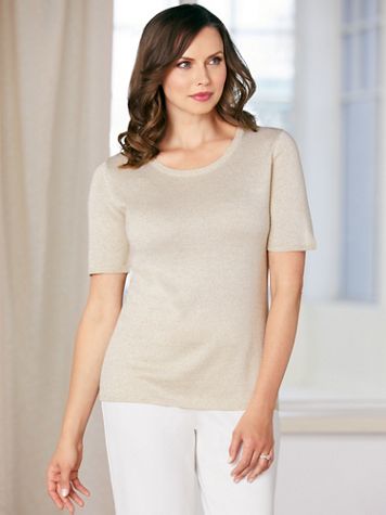 Shimmer Jewel Neck Short Sleeve Sweater - Image 1 of 3