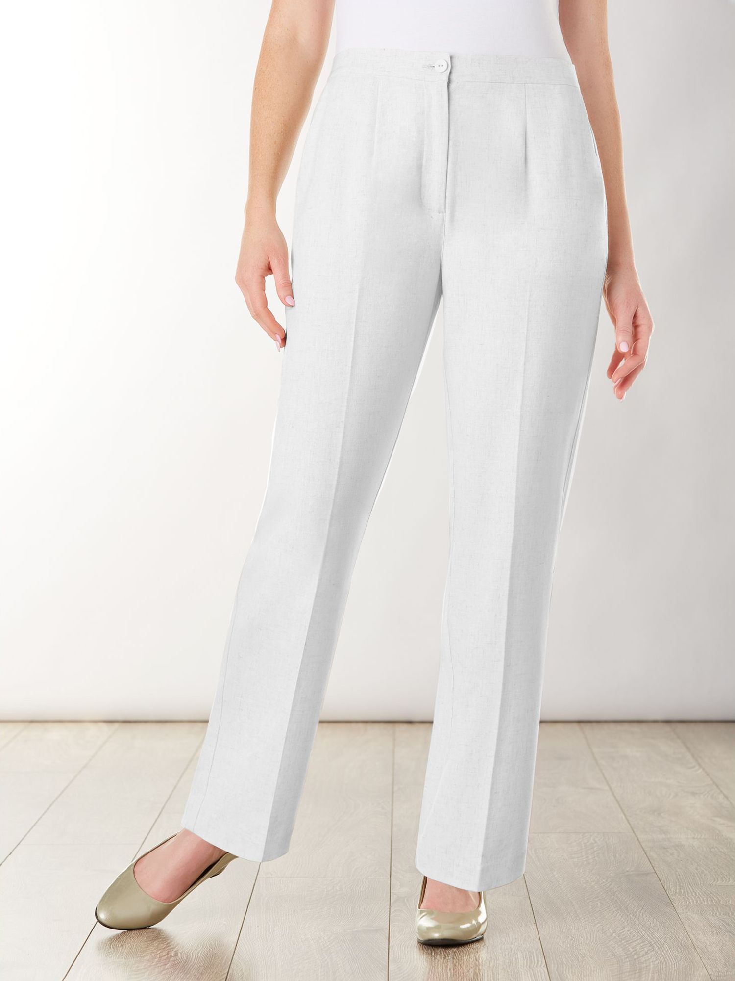 Look-Of-Linen Straight Leg Zip-Front Pants