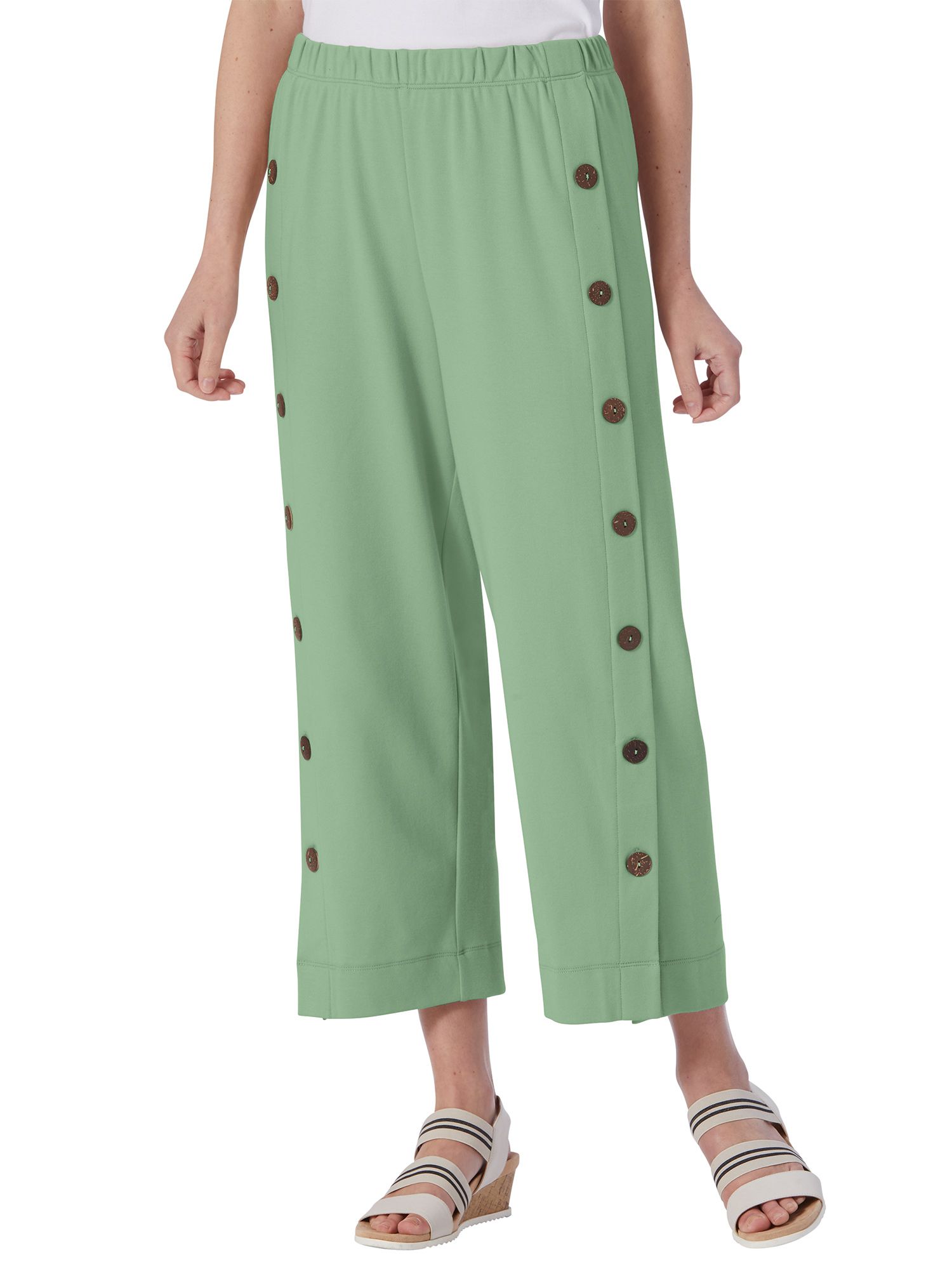 Sahara Side-Button Cotton-Knit Cropped Pants