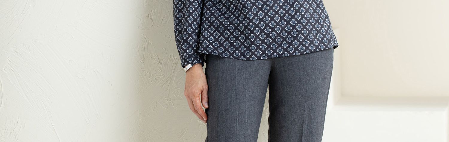 Silky Print Utility Blouse & Washable Gabardine Pants