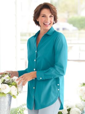 Women's Foxcroft Wrinkle-Resistant Side-Button Long-Sleeve Tunic