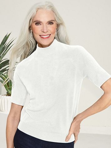 Soft Spun® Acrylic Mock Neck Short Sleeve Sweater - Image 1 of 14