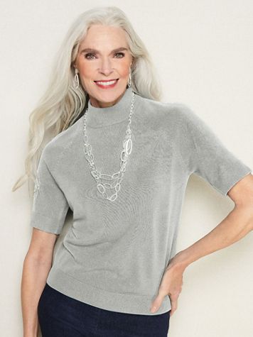 Soft Spun® Acrylic Mock Neck Short Sleeve Sweater - Image 1 of 8