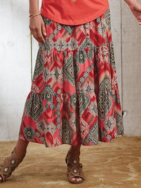 Woven Print Tiered Skirt | Old Pueblo Traders