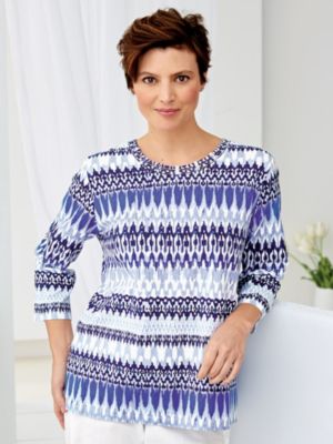 Alfred Dunner Newport Ikat Biadere Knit Top | Podfire