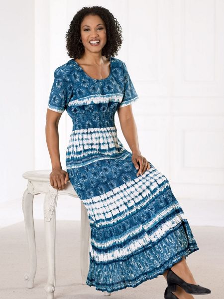 Womens Denim Print Dress, Pullover Cotton Dress | Old Pueblo Traders