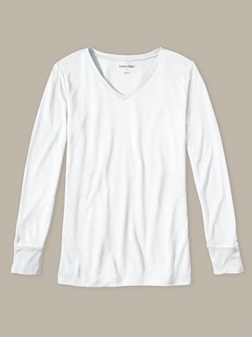 Ladies' Long Sleeve V-neck Top in Heavyweight Washable Silk - Image 1 of 4