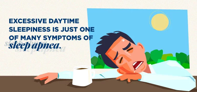 Man sleeping on table with cup of coffee. Excessive daytime sleepiness is just one of many symptoms of sleep apnea