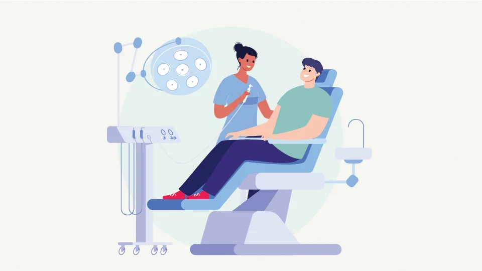 dentist and patient smiling