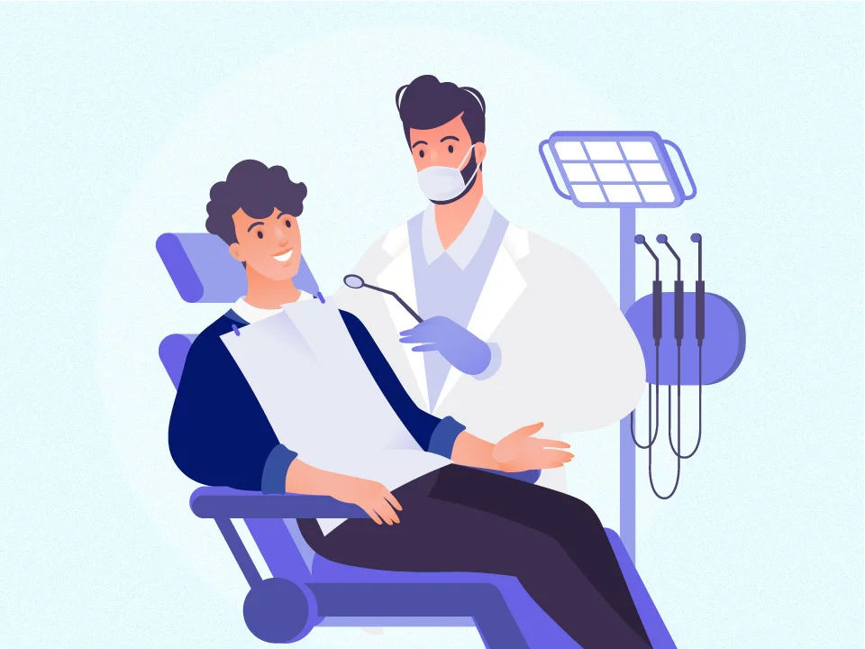 patient in chair and dentist working on their teeth