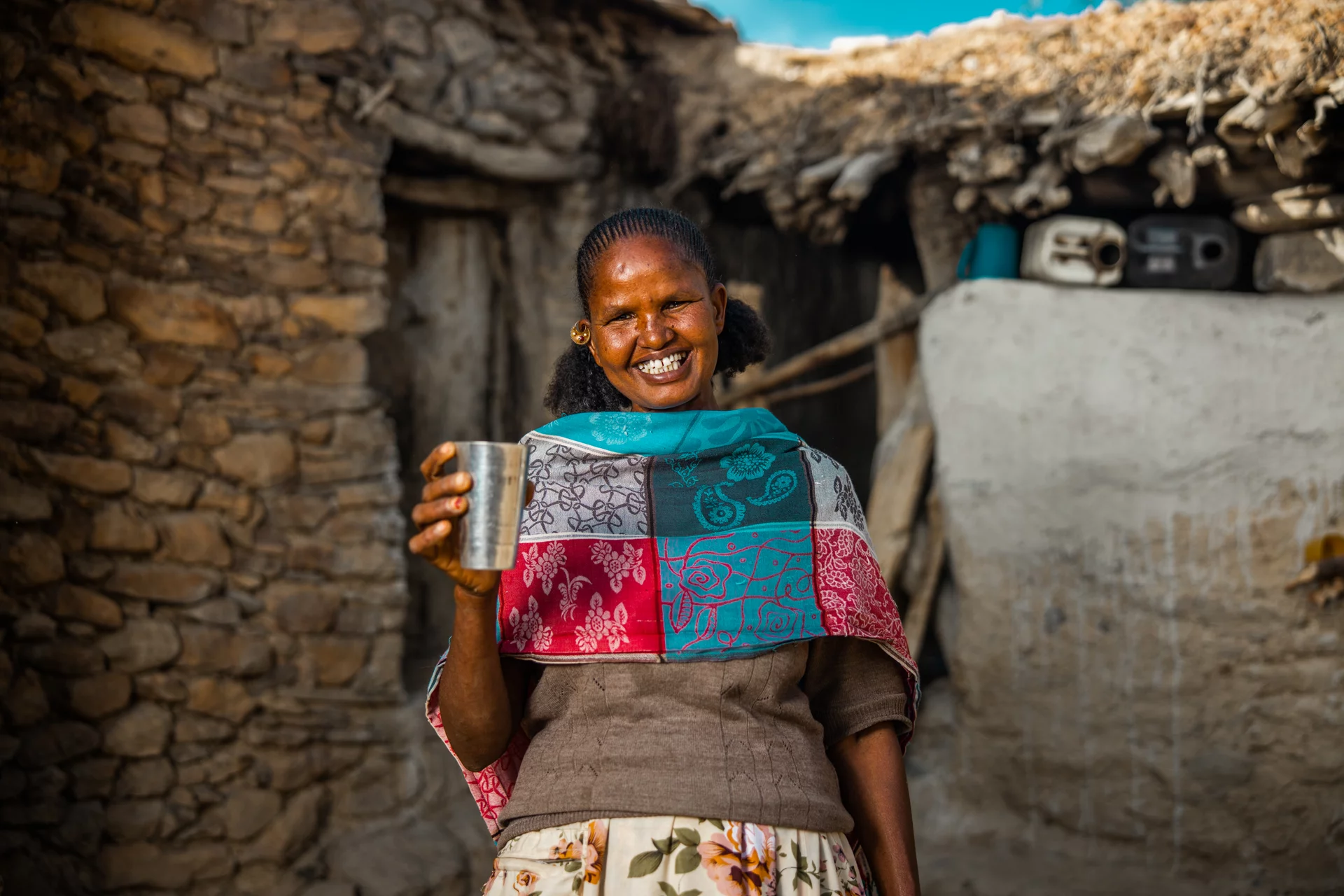 Image of an individual holding clean water in Ethiopia