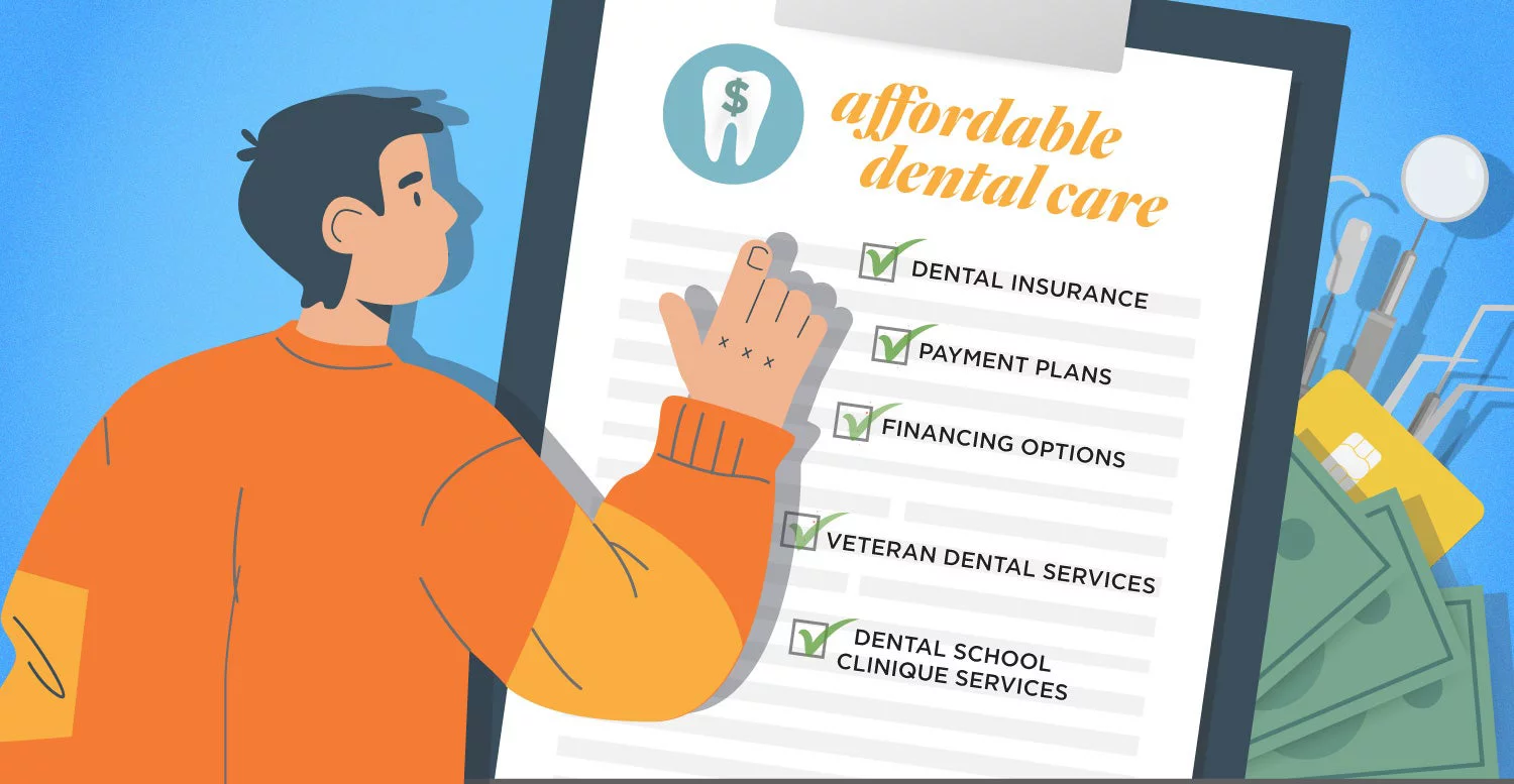 Man looking at an affordable dental care checklist