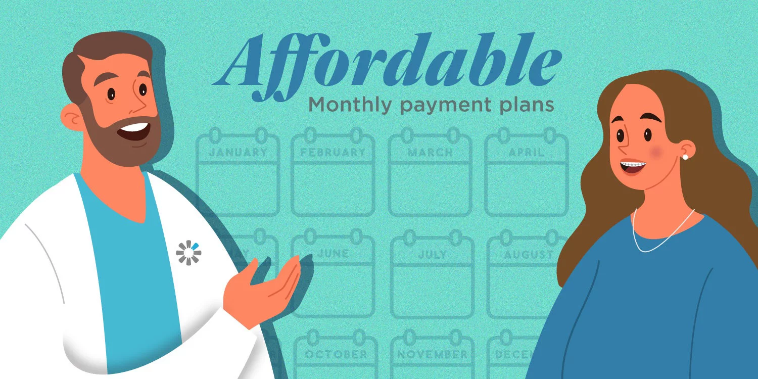 Dentist talking with patient on affordable monthly payment plans for braces