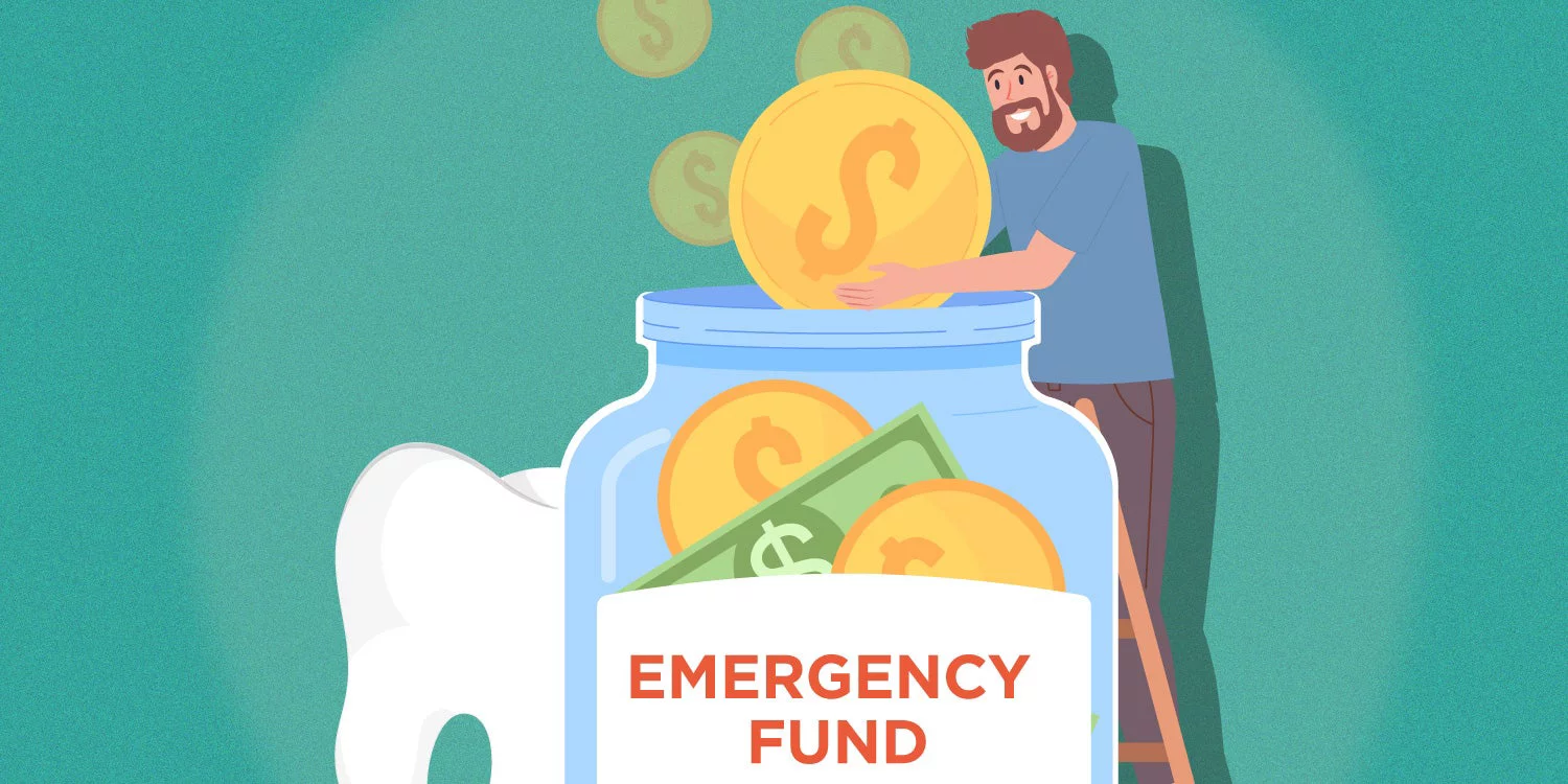 Man putting a coin into an emergency fund jar