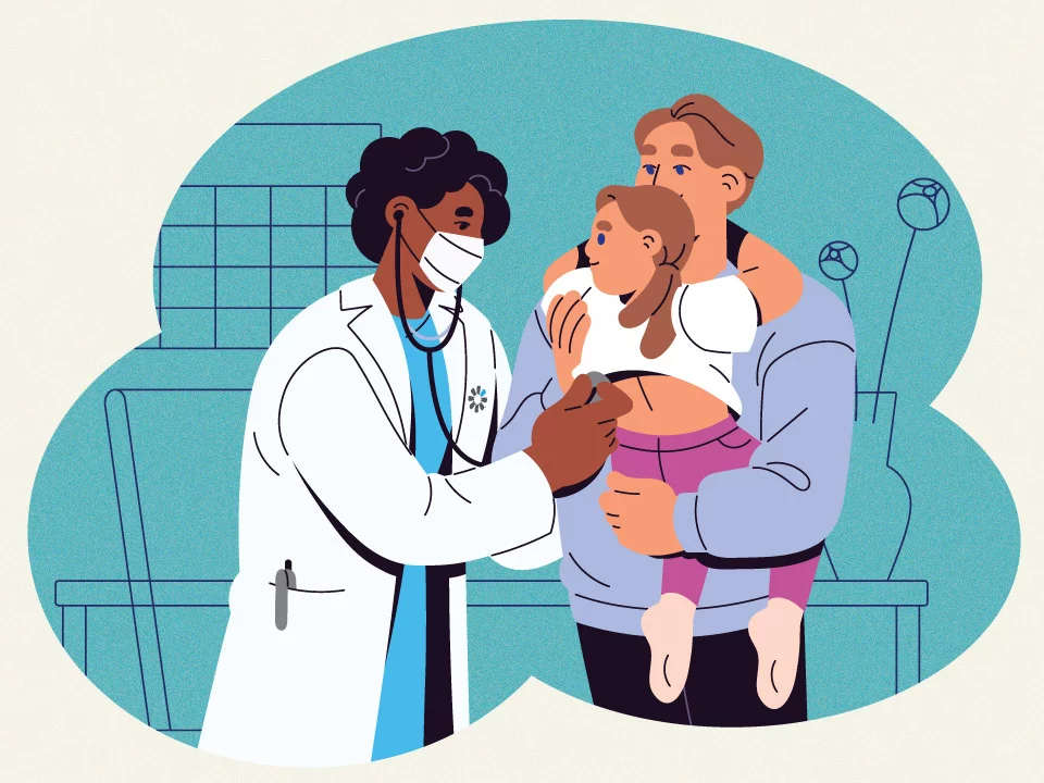 doctor examining child with stethoscope