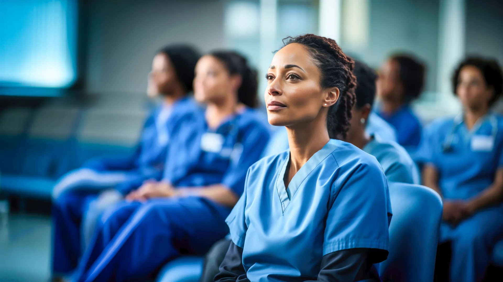 Serious Female Doctor Listening Attentively in a Seminar Meeting