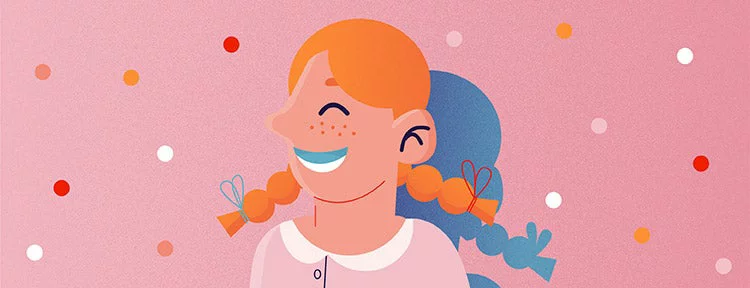 Orange hair pig tail girl smiling with mouth guard