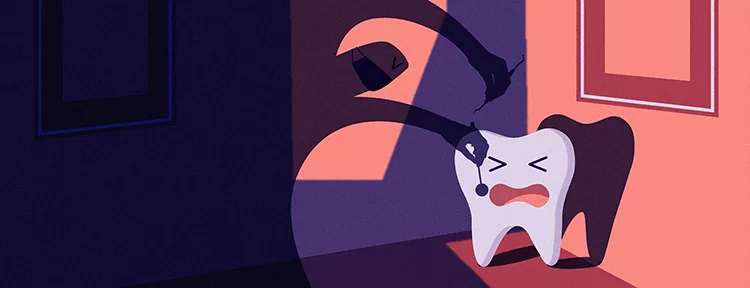 Tooth scared in corner by shadow of dentist