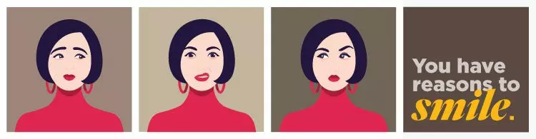 Woman smiling awkardly in the three poses