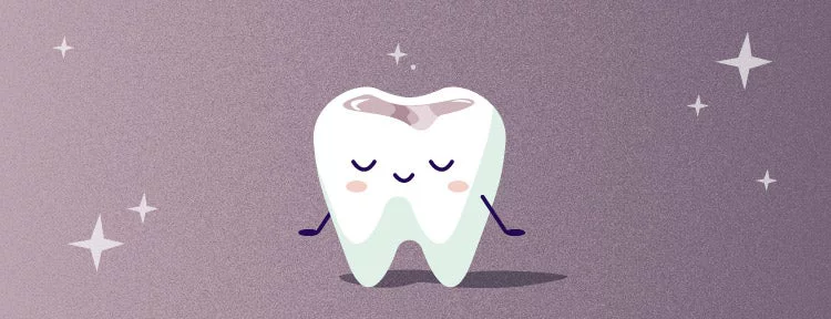 Happy tooth with amalgam filling on on top