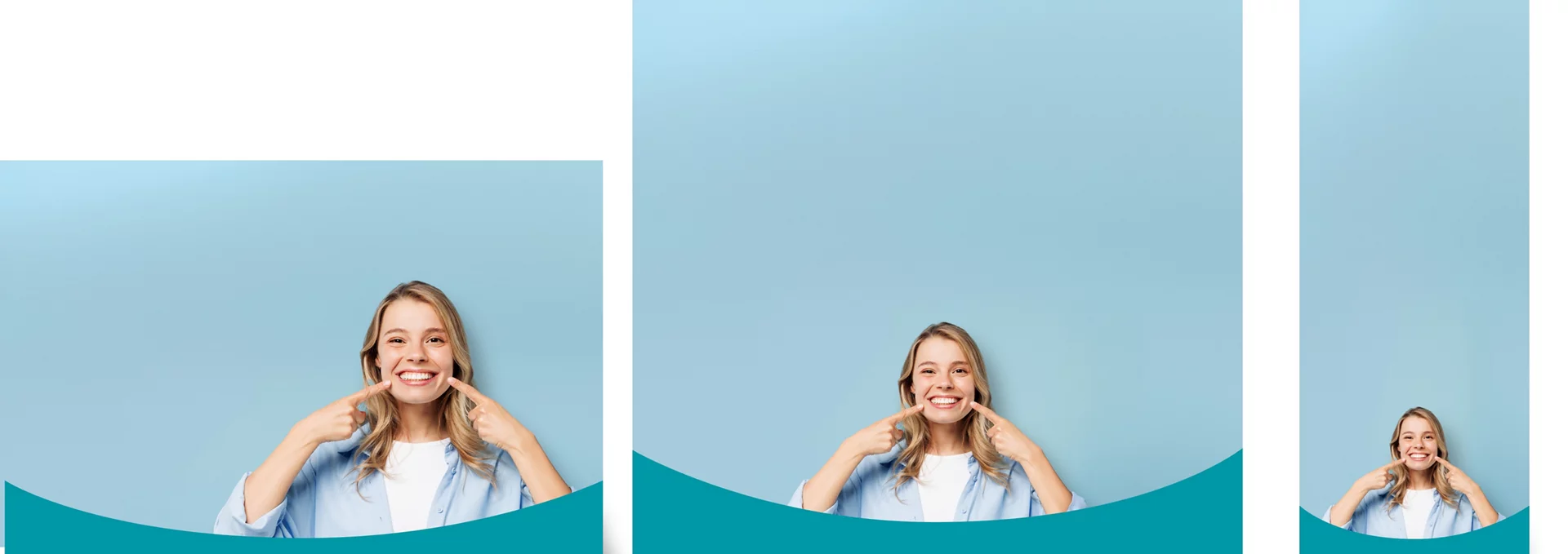 Lady smiling in front of light blue background