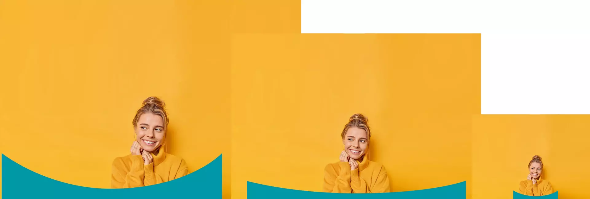 $59 New Patient Special Lady wearing yellow sweater smiling