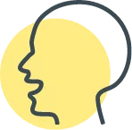 a headshot from the side with a yellow circle.