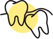 Two impacted teeth and yellow circle SVG