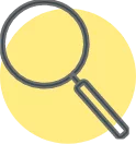 a magnifying glass inside a yellow circle.