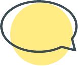 a speech bubble with a yellow circle inside of it.