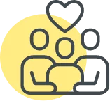 Two people holding around another person