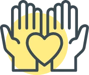 two hands with yellow heart