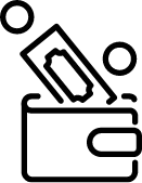 black and white wallet with money coming out of it.