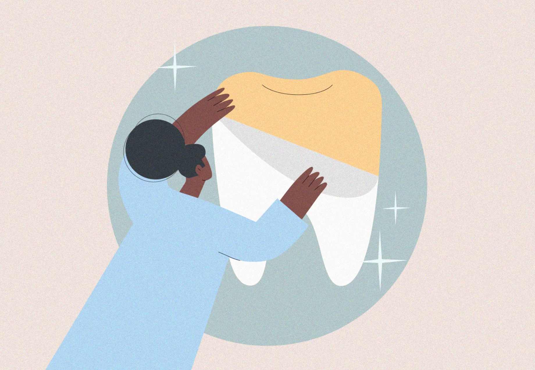 Woman covering a yellow tooth