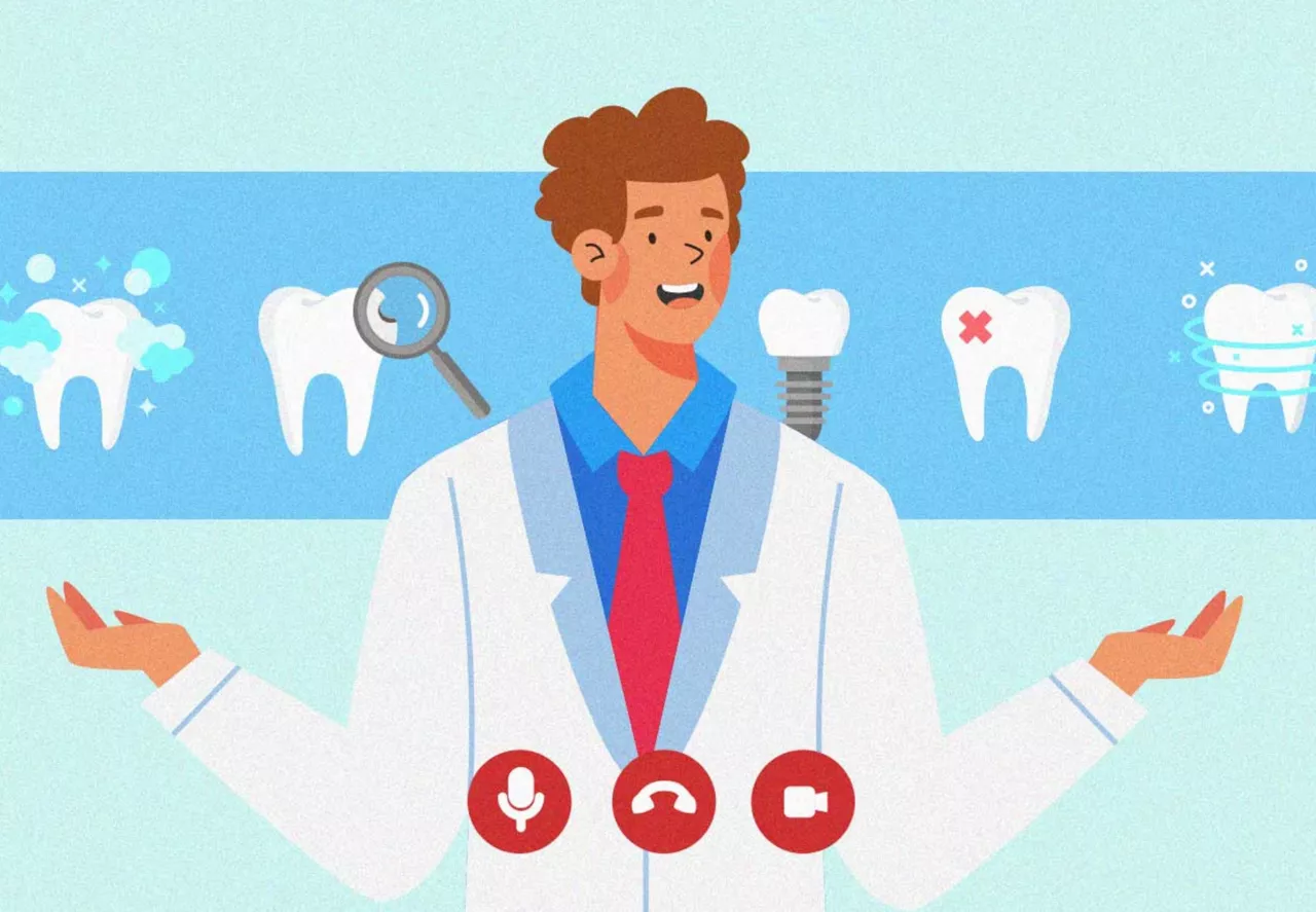 dentist talking on a video call.