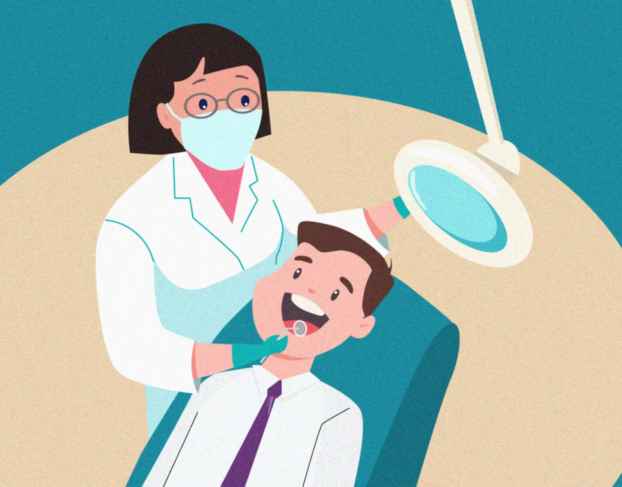 Illustration of a dentist with a patient in the chair