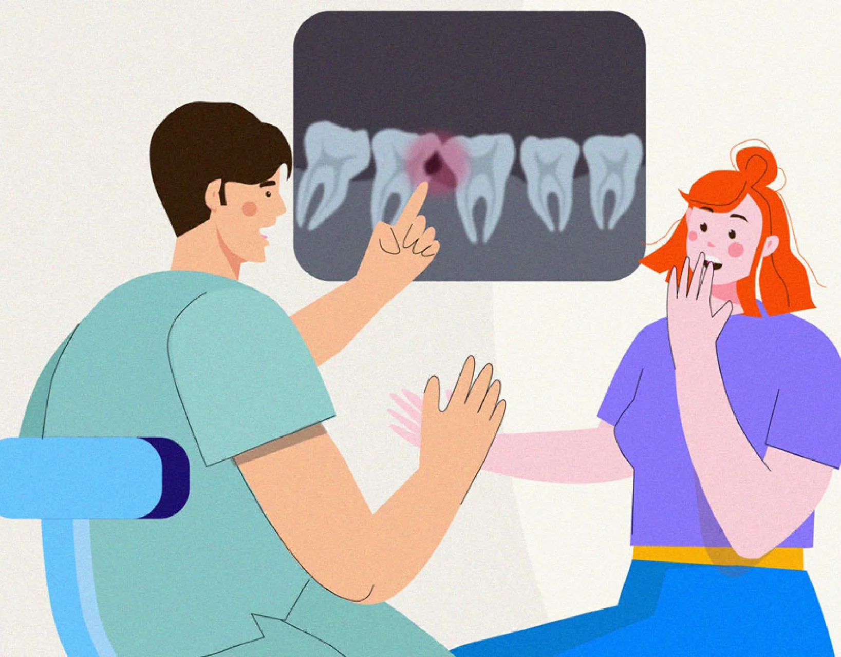 Dentist describing an x-ray to a patient